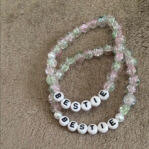 Sparkling Friendship Beaded Bracelet Set - Pink and Green